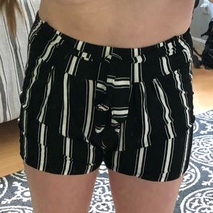 black + white striped shorts